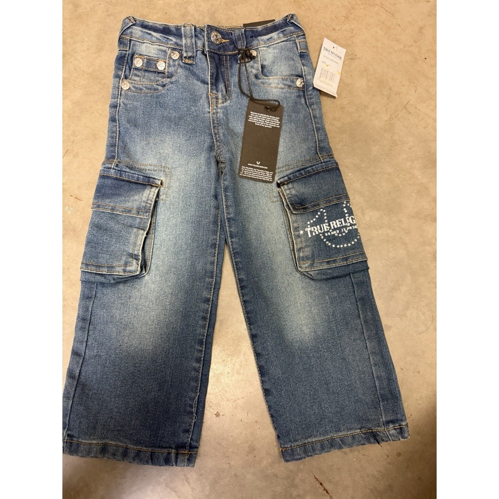 NWT True Religion Denim Leila Mid Rise Wide Leg 4 Bling Cargo Pocket A4-99
